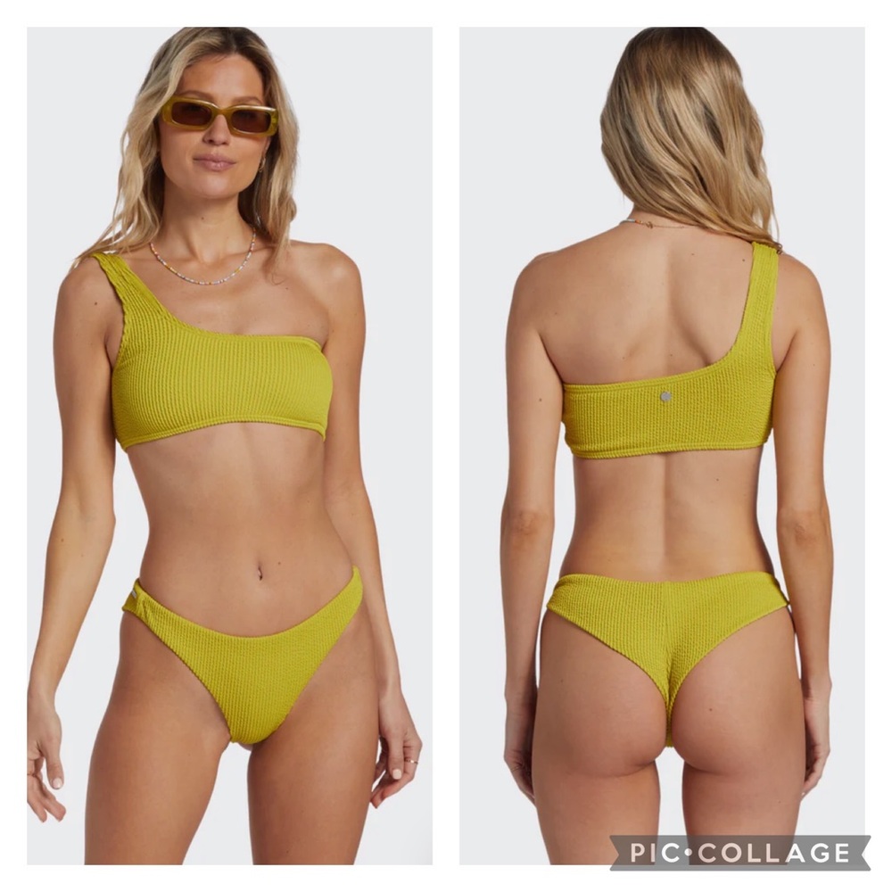 Billabong One-Shoulder Ribbed Bikini Set in Chartreuse